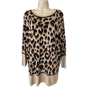 New Directions Sweater, Knit, Animal Print / Leopard, Oversized Small
